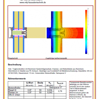 Datenblatt für zertifizierte Passivhaus Komponente von MBJ Fassadentechnik GmbH